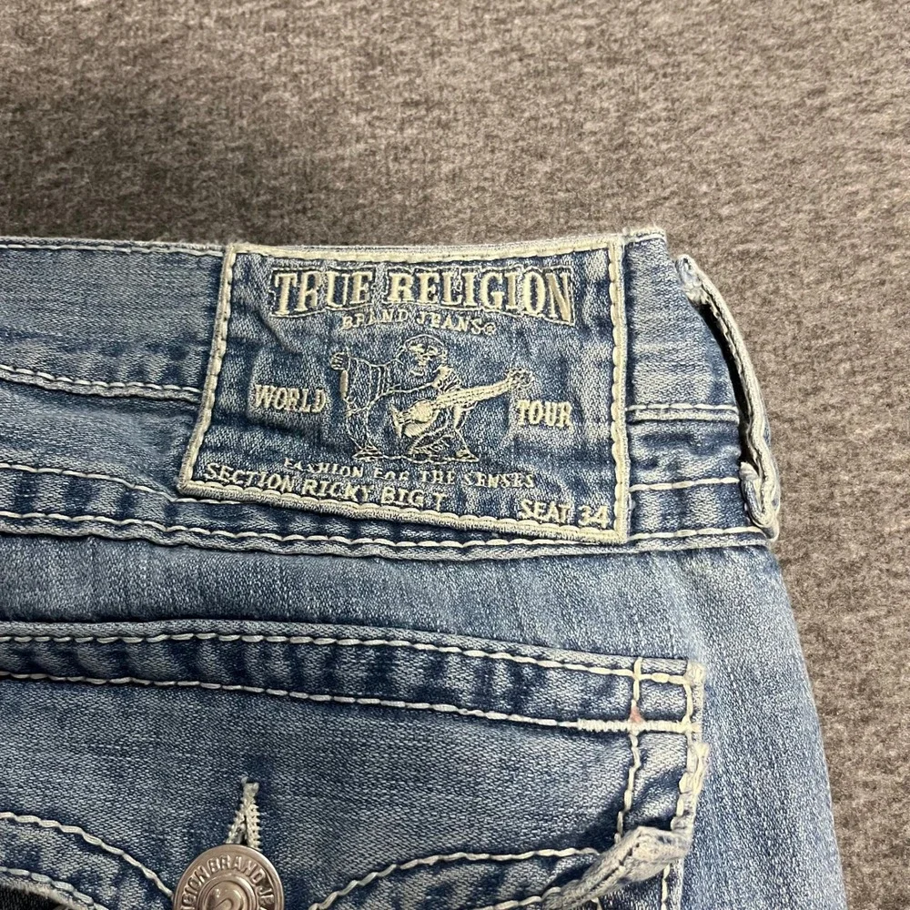 True Religion Mens Ricky Big T Light Wash Straight Leg Jeans Size 38x34 USA Made
